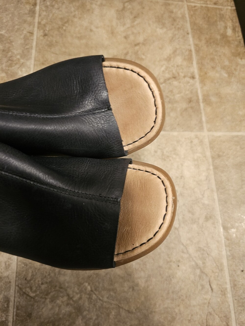 Born Black Leather Open-Toe Slingback Block Heel Sandals - Picture 2 of 9